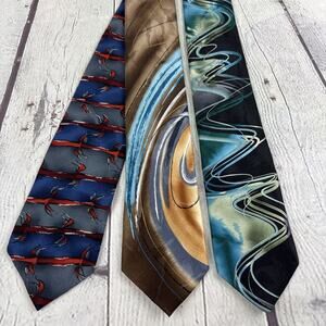 Jerry Garcia Ties. 100% Silk Necktie. Abstract Art. Lot Of 3 Ties